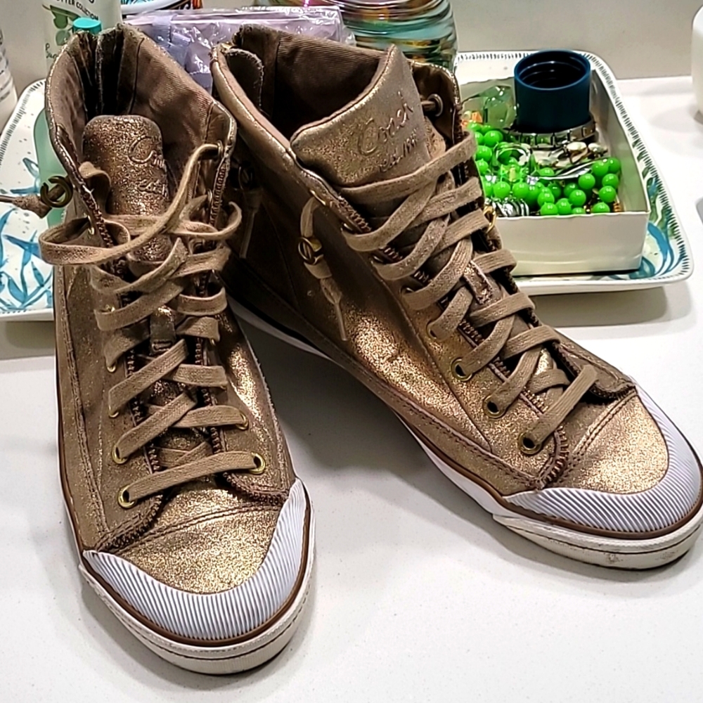 Coach Metallic Bronze High-Top Sneakers